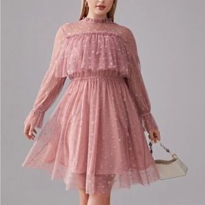 Dusty pink flounce sleeve mesh dress